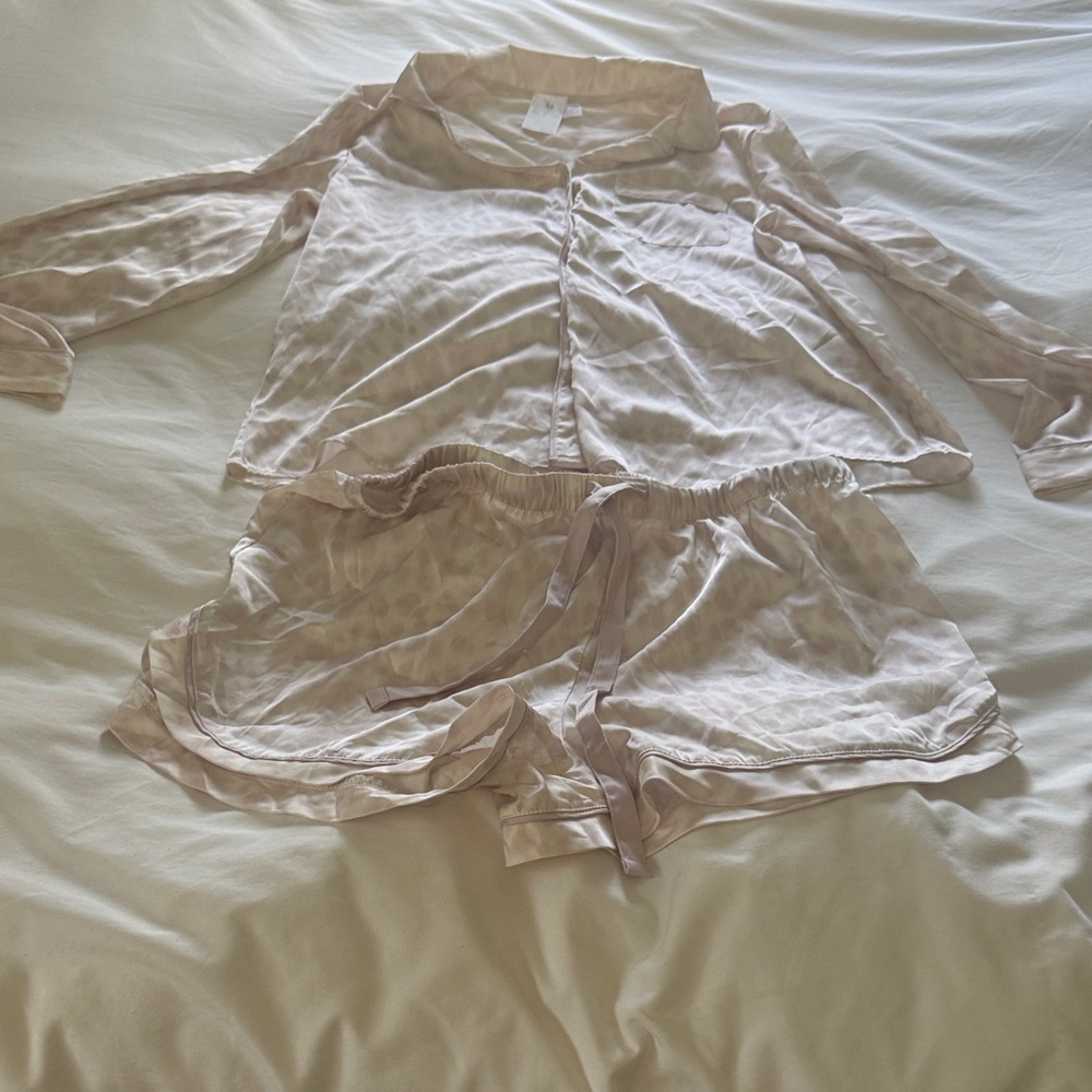 stars above Blush Pink Satin Pajama Set - Long Sleeve Top & Shorts